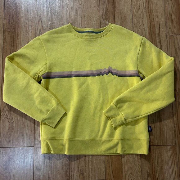 Patagonia Women's Small Ridge Rise Stripe Uprisal Crew Sweatshirt Yellow - Picture 1 of 5